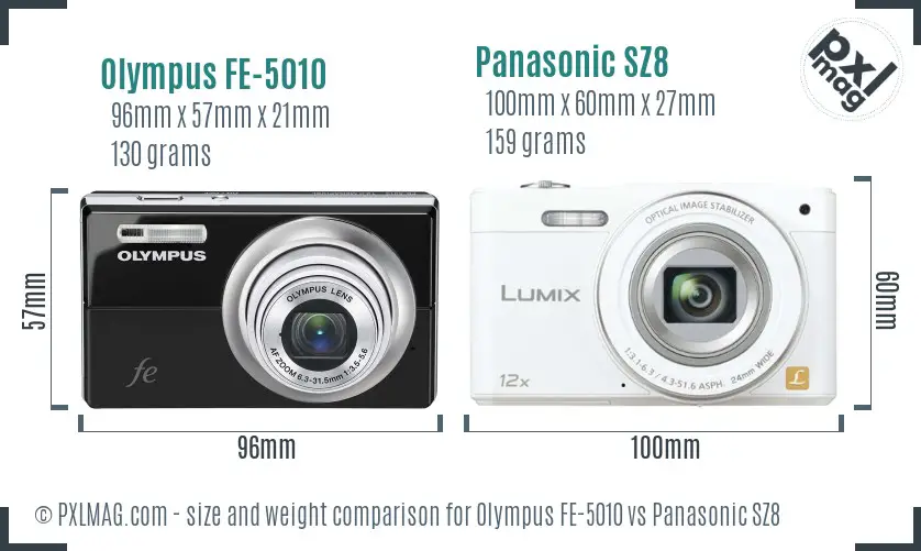 Olympus FE-5010 vs Panasonic SZ8 size comparison