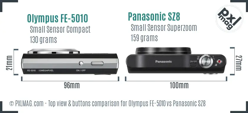 Olympus FE-5010 vs Panasonic SZ8 top view buttons comparison