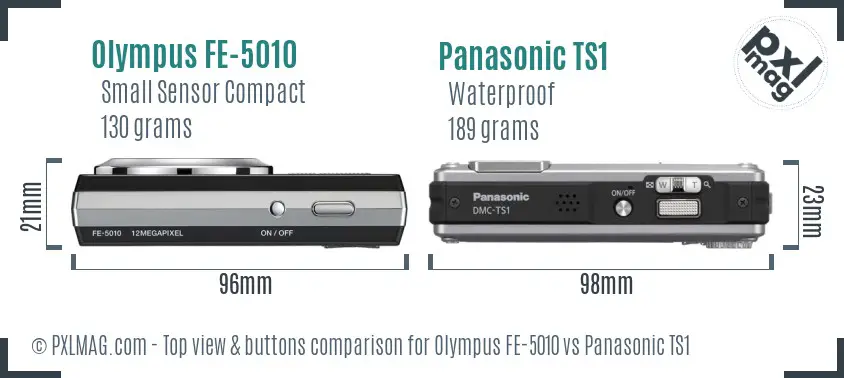 Olympus FE-5010 vs Panasonic TS1 top view buttons comparison