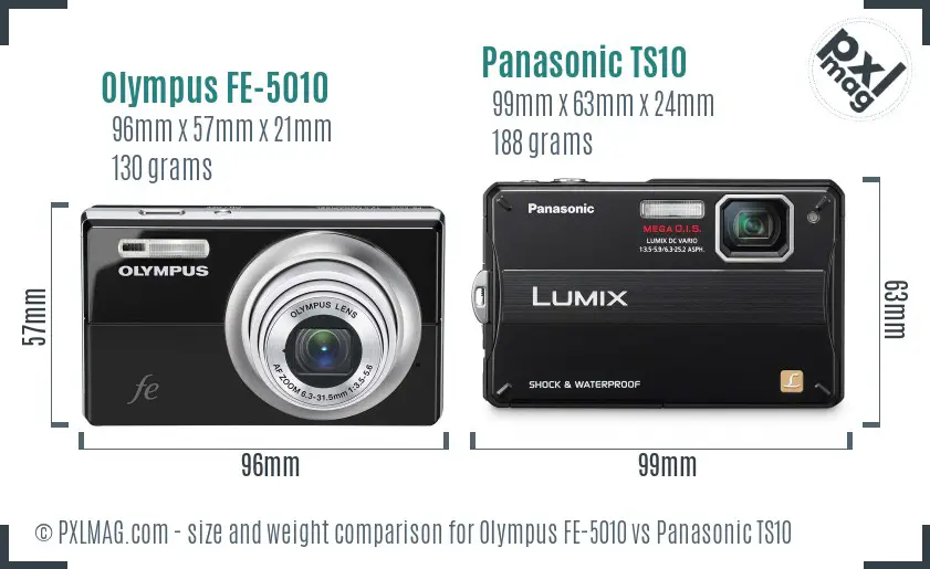 Olympus FE-5010 vs Panasonic TS10 size comparison