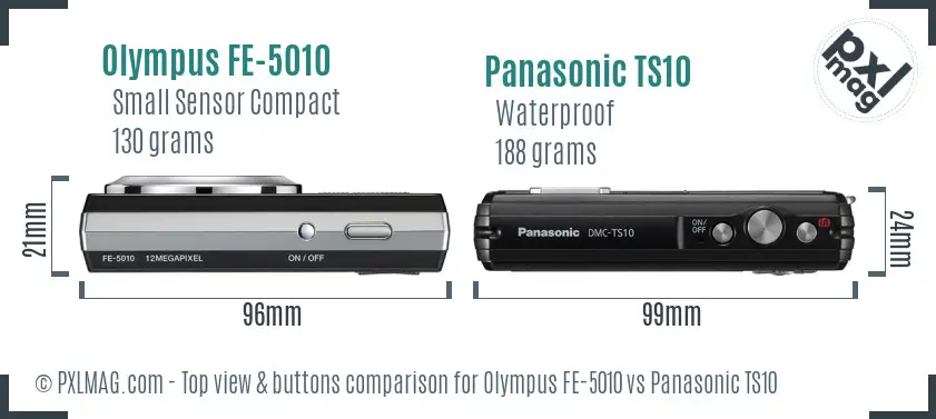 Olympus FE-5010 vs Panasonic TS10 top view buttons comparison