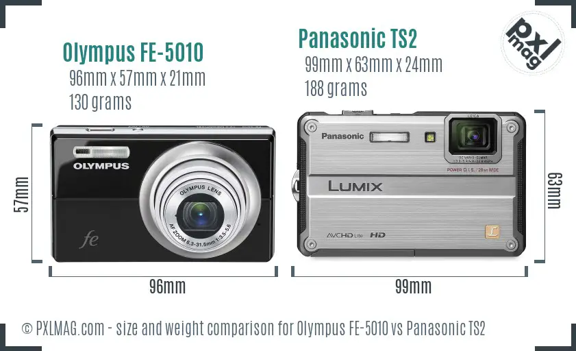 Olympus FE-5010 vs Panasonic TS2 size comparison