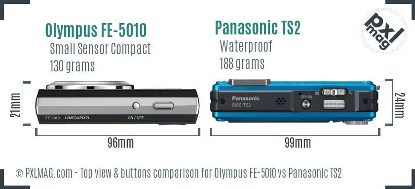 Olympus FE-5010 vs Panasonic TS2 top view buttons comparison