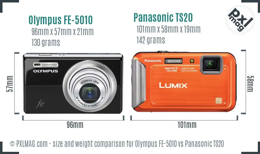 Olympus FE-5010 vs Panasonic TS20 size comparison