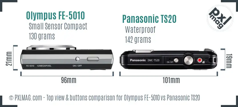 Olympus FE-5010 vs Panasonic TS20 top view buttons comparison