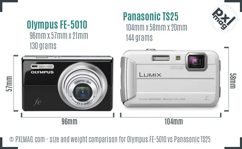 Olympus FE-5010 vs Panasonic TS25 size comparison