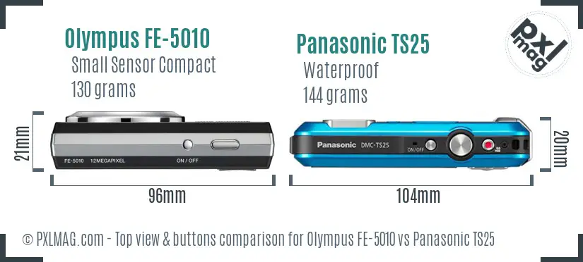 Olympus FE-5010 vs Panasonic TS25 top view buttons comparison