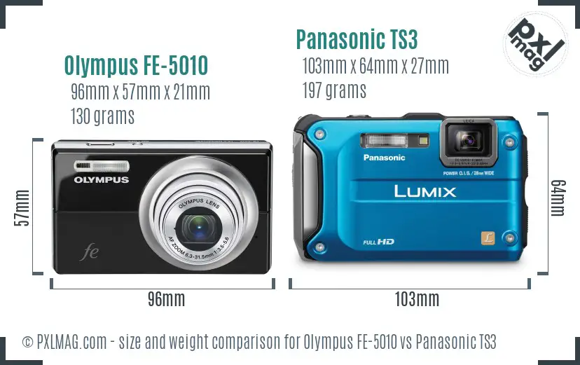 Olympus FE-5010 vs Panasonic TS3 size comparison