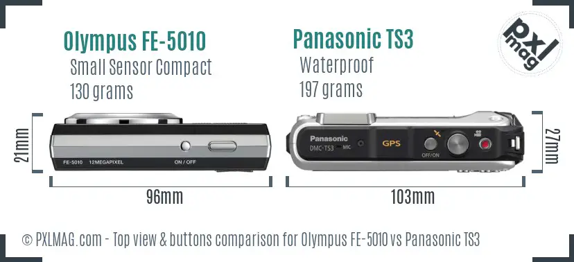 Olympus FE-5010 vs Panasonic TS3 top view buttons comparison