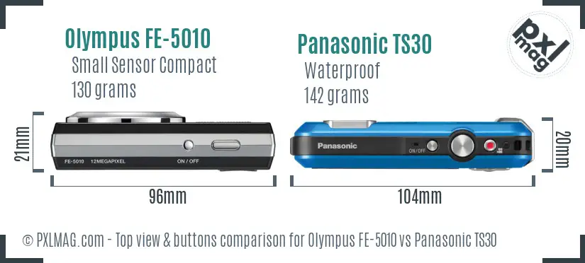 Olympus FE-5010 vs Panasonic TS30 top view buttons comparison