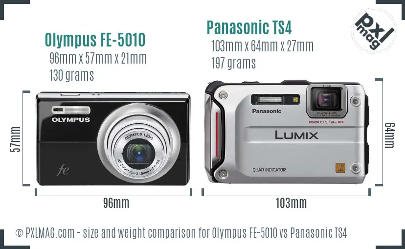 Olympus FE-5010 vs Panasonic TS4 size comparison