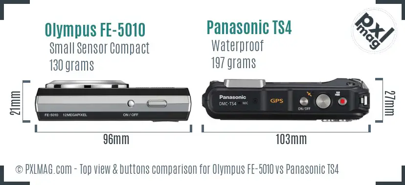 Olympus FE-5010 vs Panasonic TS4 top view buttons comparison