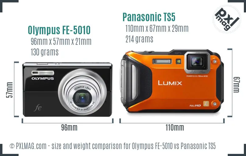 Olympus FE-5010 vs Panasonic TS5 size comparison