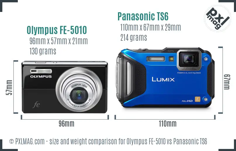 Olympus FE-5010 vs Panasonic TS6 size comparison