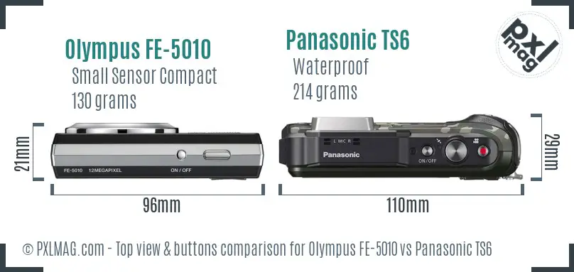 Olympus FE-5010 vs Panasonic TS6 top view buttons comparison