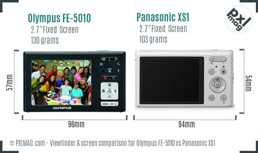 Olympus FE-5010 vs Panasonic XS1 Screen and Viewfinder comparison