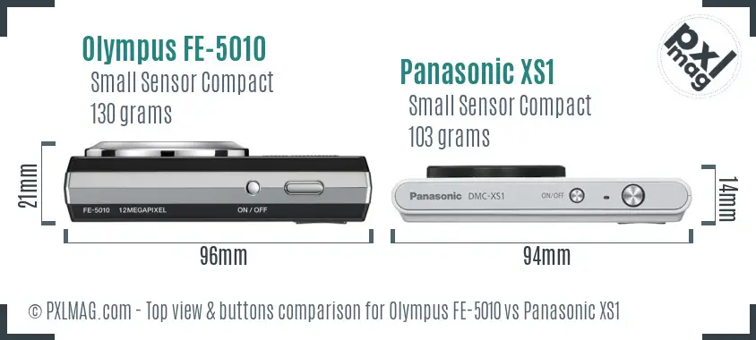 Olympus FE-5010 vs Panasonic XS1 top view buttons comparison