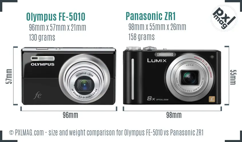 Olympus FE-5010 vs Panasonic ZR1 size comparison