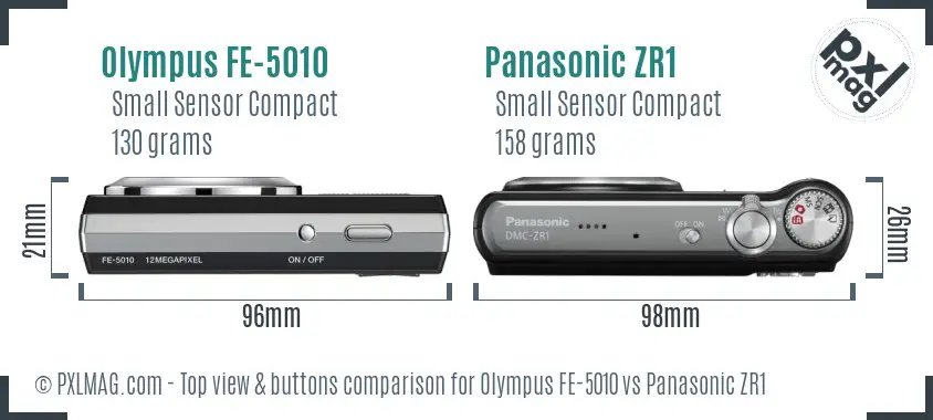 Olympus FE-5010 vs Panasonic ZR1 top view buttons comparison