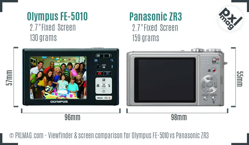 Olympus FE-5010 vs Panasonic ZR3 Screen and Viewfinder comparison