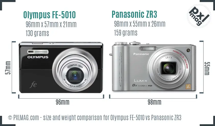 Olympus FE-5010 vs Panasonic ZR3 size comparison