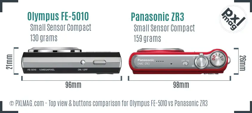 Olympus FE-5010 vs Panasonic ZR3 top view buttons comparison