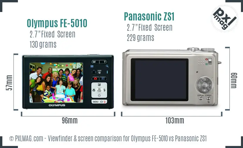 Olympus FE-5010 vs Panasonic ZS1 Screen and Viewfinder comparison
