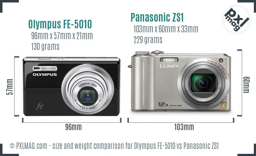 Olympus FE-5010 vs Panasonic ZS1 size comparison