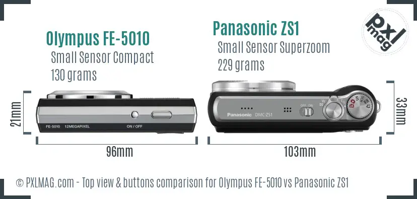 Olympus FE-5010 vs Panasonic ZS1 top view buttons comparison