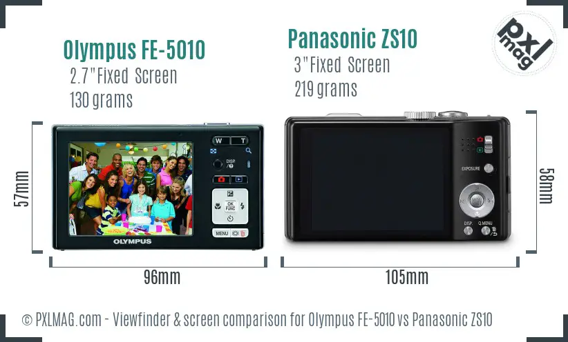 Olympus FE-5010 vs Panasonic ZS10 Screen and Viewfinder comparison