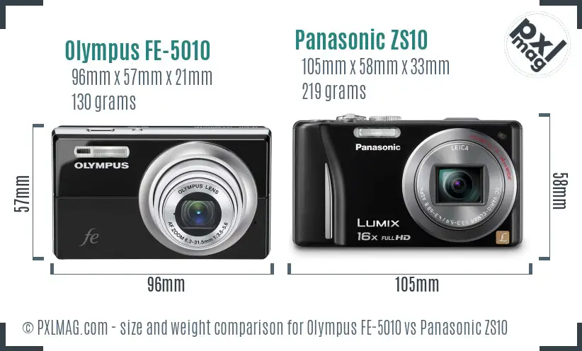 Olympus FE-5010 vs Panasonic ZS10 size comparison