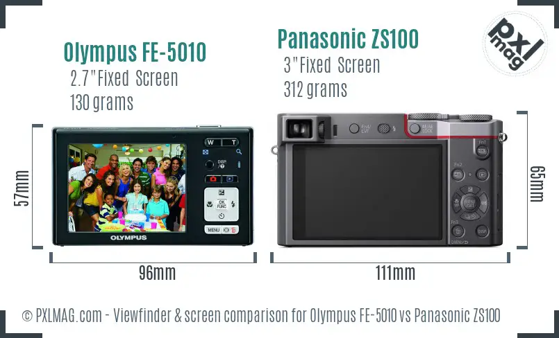 Olympus FE-5010 vs Panasonic ZS100 Screen and Viewfinder comparison