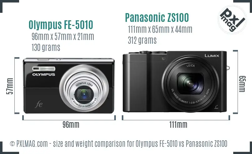 Olympus FE-5010 vs Panasonic ZS100 size comparison
