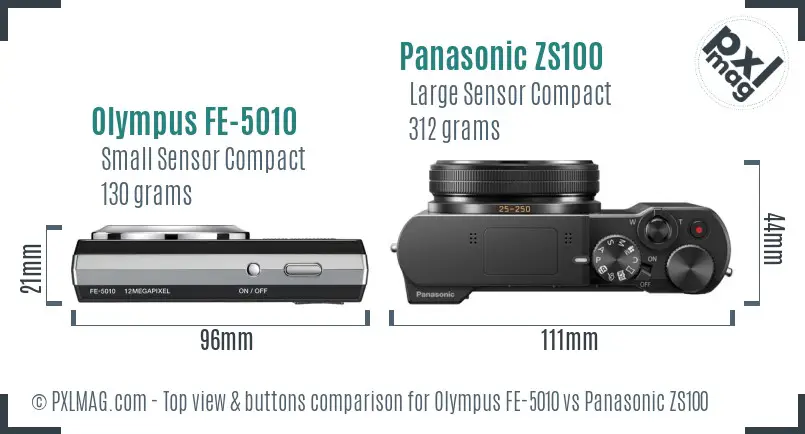 Olympus FE-5010 vs Panasonic ZS100 top view buttons comparison