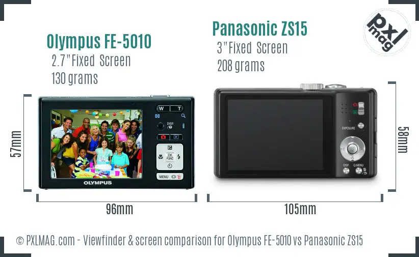 Olympus FE-5010 vs Panasonic ZS15 Screen and Viewfinder comparison