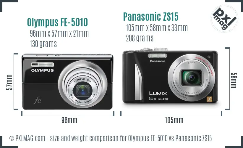 Olympus FE-5010 vs Panasonic ZS15 size comparison