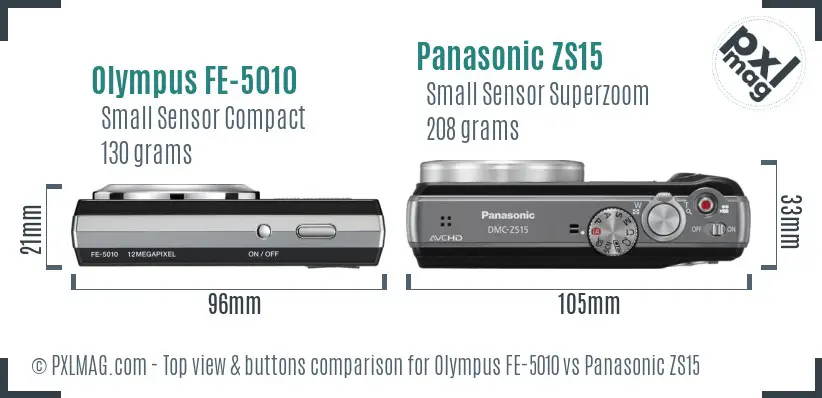 Olympus FE-5010 vs Panasonic ZS15 top view buttons comparison