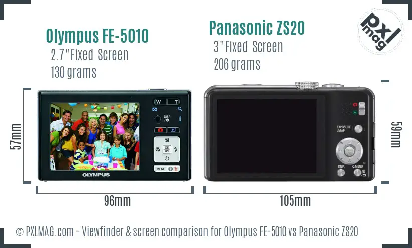 Olympus FE-5010 vs Panasonic ZS20 Screen and Viewfinder comparison