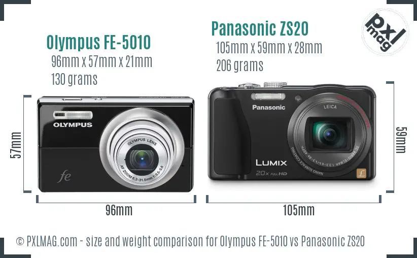 Olympus FE-5010 vs Panasonic ZS20 size comparison