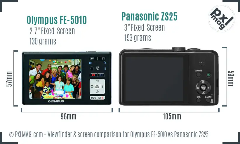Olympus FE-5010 vs Panasonic ZS25 Screen and Viewfinder comparison