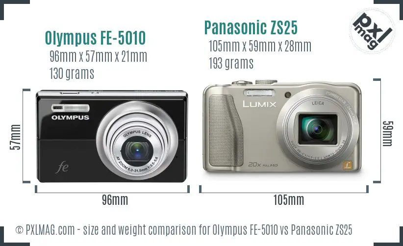 Olympus FE-5010 vs Panasonic ZS25 size comparison