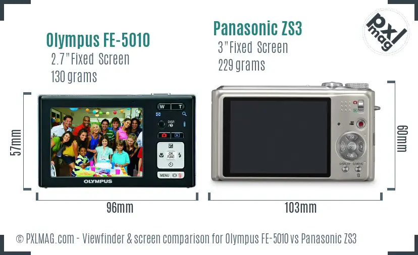 Olympus FE-5010 vs Panasonic ZS3 Screen and Viewfinder comparison