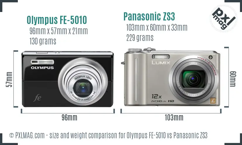 Olympus FE-5010 vs Panasonic ZS3 size comparison