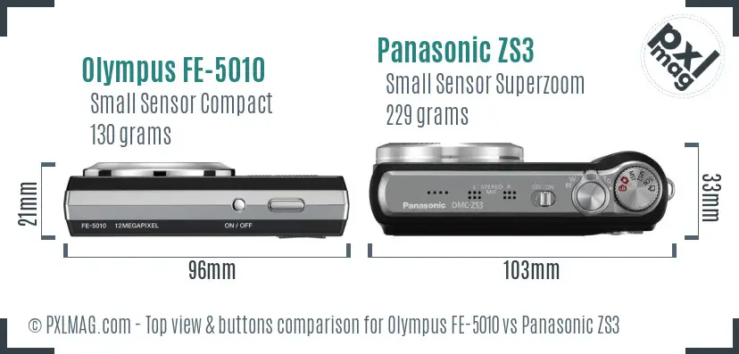 Olympus FE-5010 vs Panasonic ZS3 top view buttons comparison
