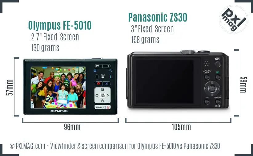 Olympus FE-5010 vs Panasonic ZS30 Screen and Viewfinder comparison
