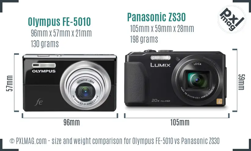 Olympus FE-5010 vs Panasonic ZS30 size comparison