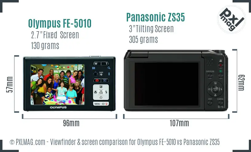 Olympus FE-5010 vs Panasonic ZS35 Screen and Viewfinder comparison