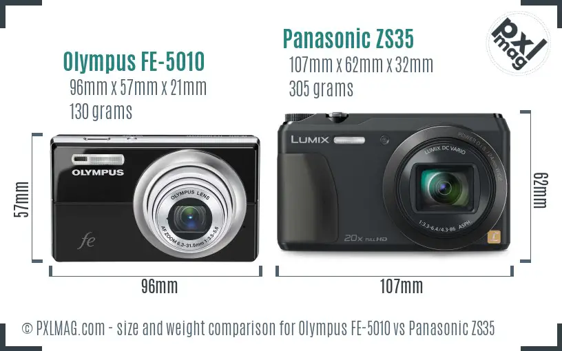 Olympus FE-5010 vs Panasonic ZS35 size comparison