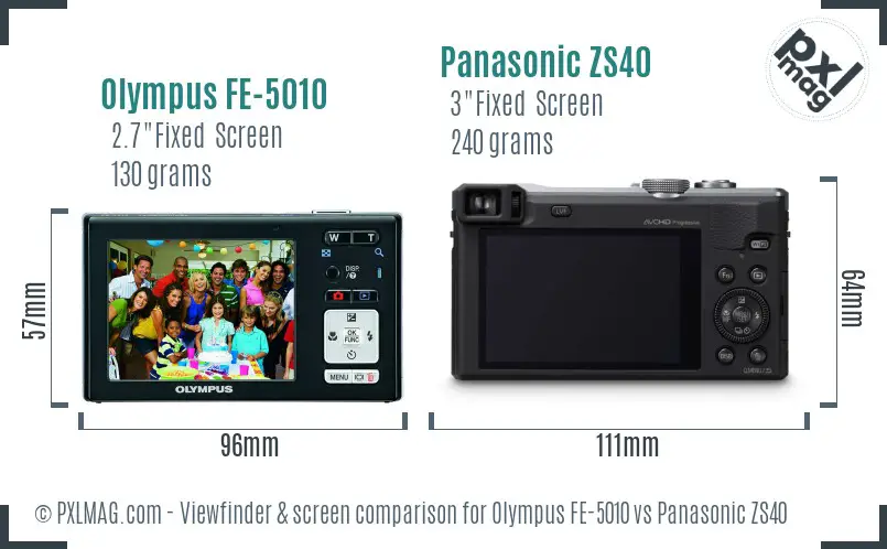 Olympus FE-5010 vs Panasonic ZS40 Screen and Viewfinder comparison