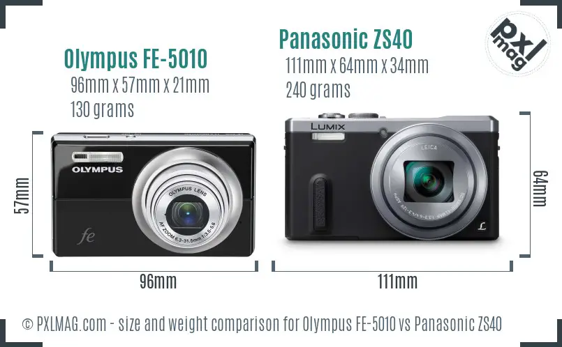 Olympus FE-5010 vs Panasonic ZS40 size comparison
